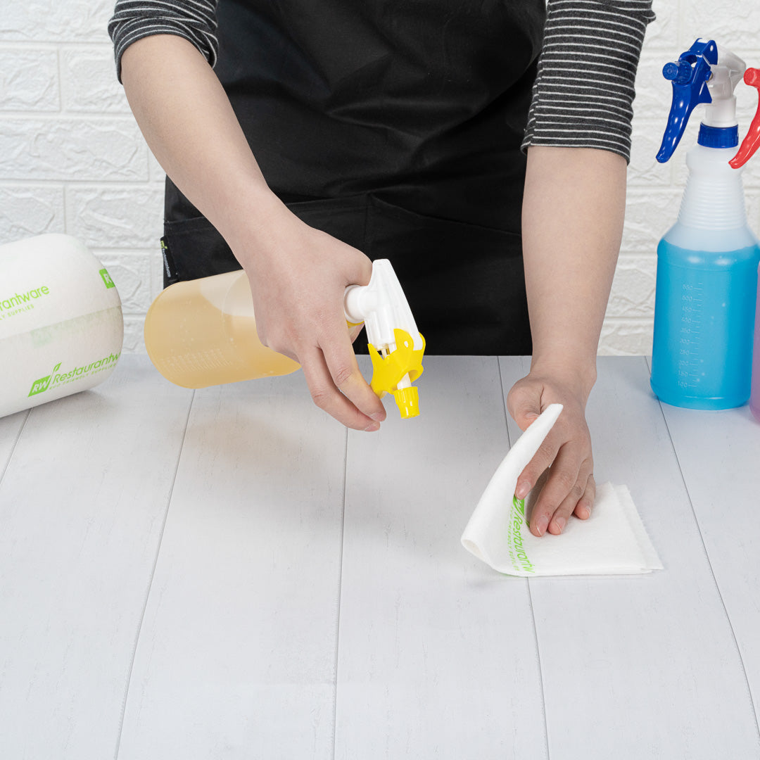 RW Clean 25 oz Yellow Plastic Spray Bottle - Adjustable Nozzle - 3 count box