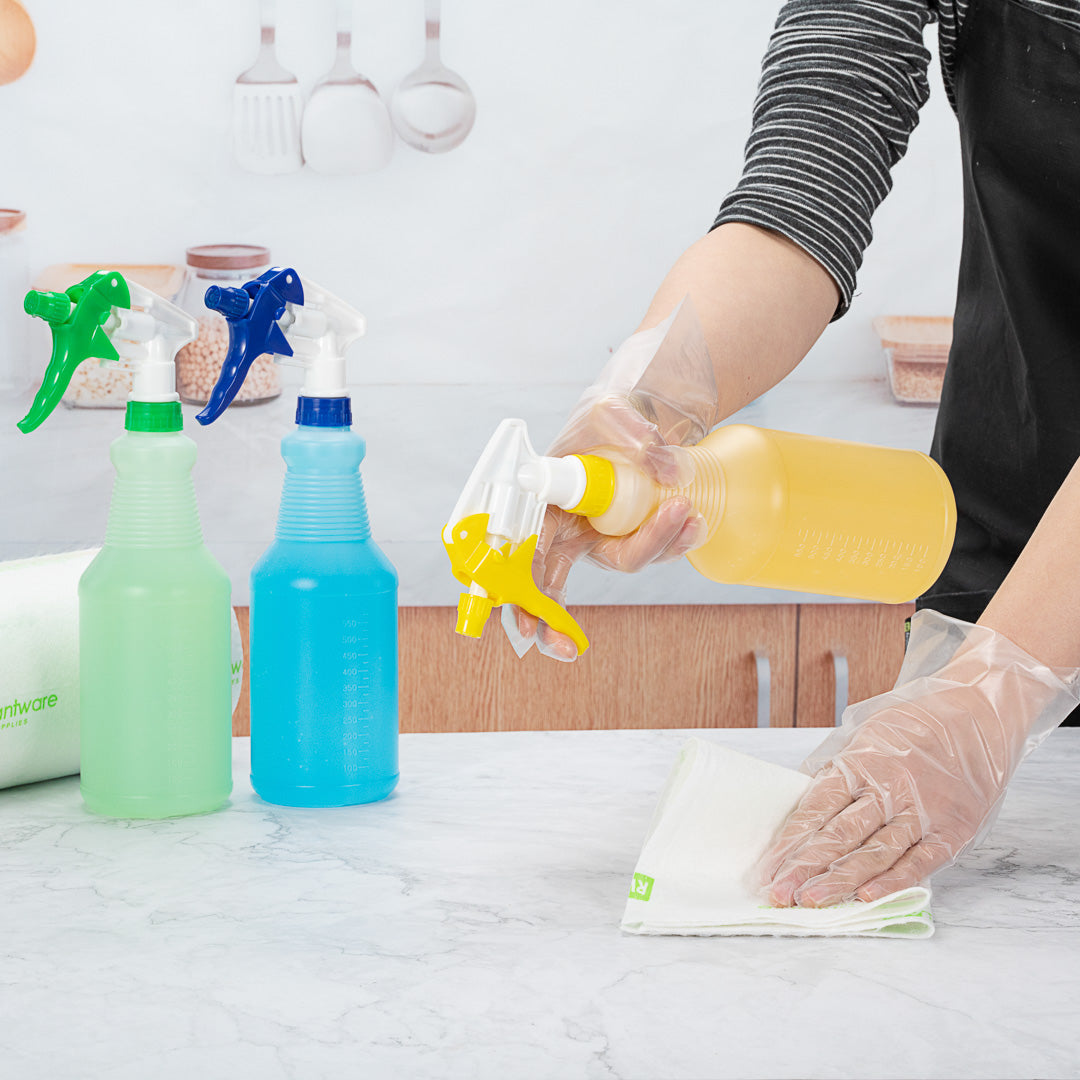 RW Clean 25 oz Yellow Plastic Spray Bottle - Adjustable Nozzle - 3 count box