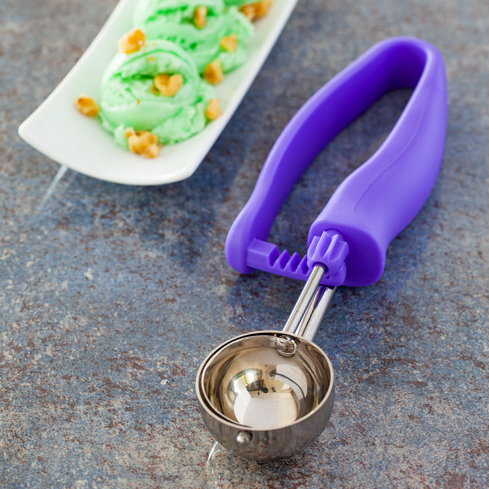 Comfy Grip 0.8 oz Stainless Steel #40 Portion Scoop - with Purple Ambidextrous Handle - 1 count box