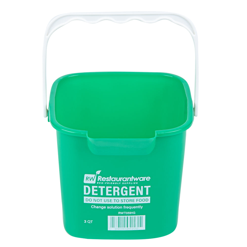 RW Clean 3 Qt Square Green Plastic Cleaning Bucket - with Plastic Handle - 7" x 6 3/4" x 6" - 10 count box