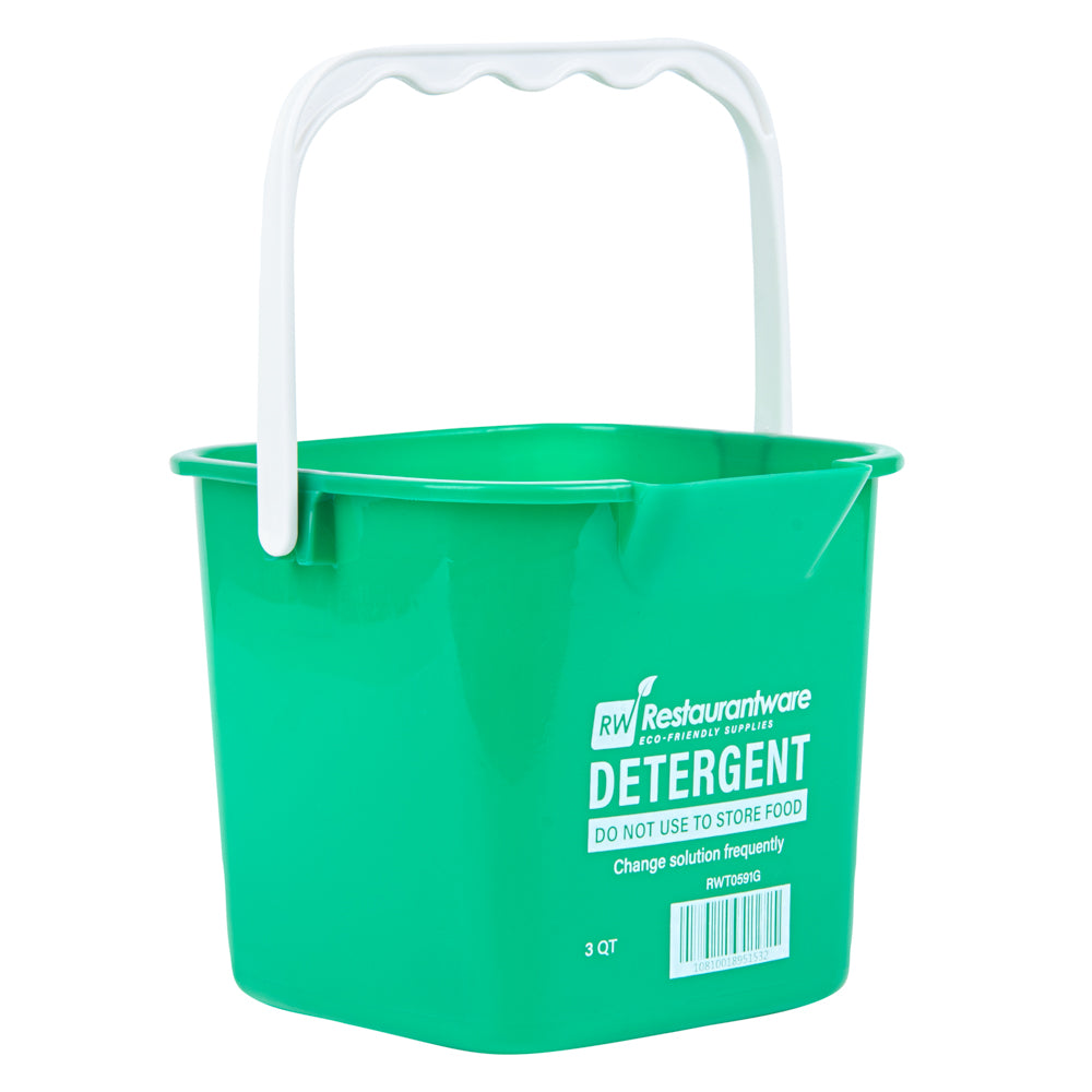 RW Clean 3 Qt Square Green Plastic Cleaning Bucket - with Plastic Handle - 7" x 6 3/4" x 6" - 10 count box