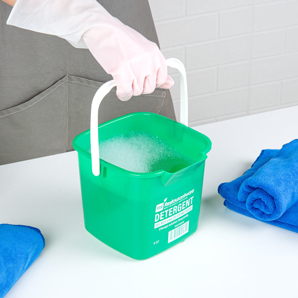RW Clean 3 Qt Square Green Plastic Cleaning Bucket - with Plastic Handle - 7" x 6 3/4" x 6" - 10 count box
