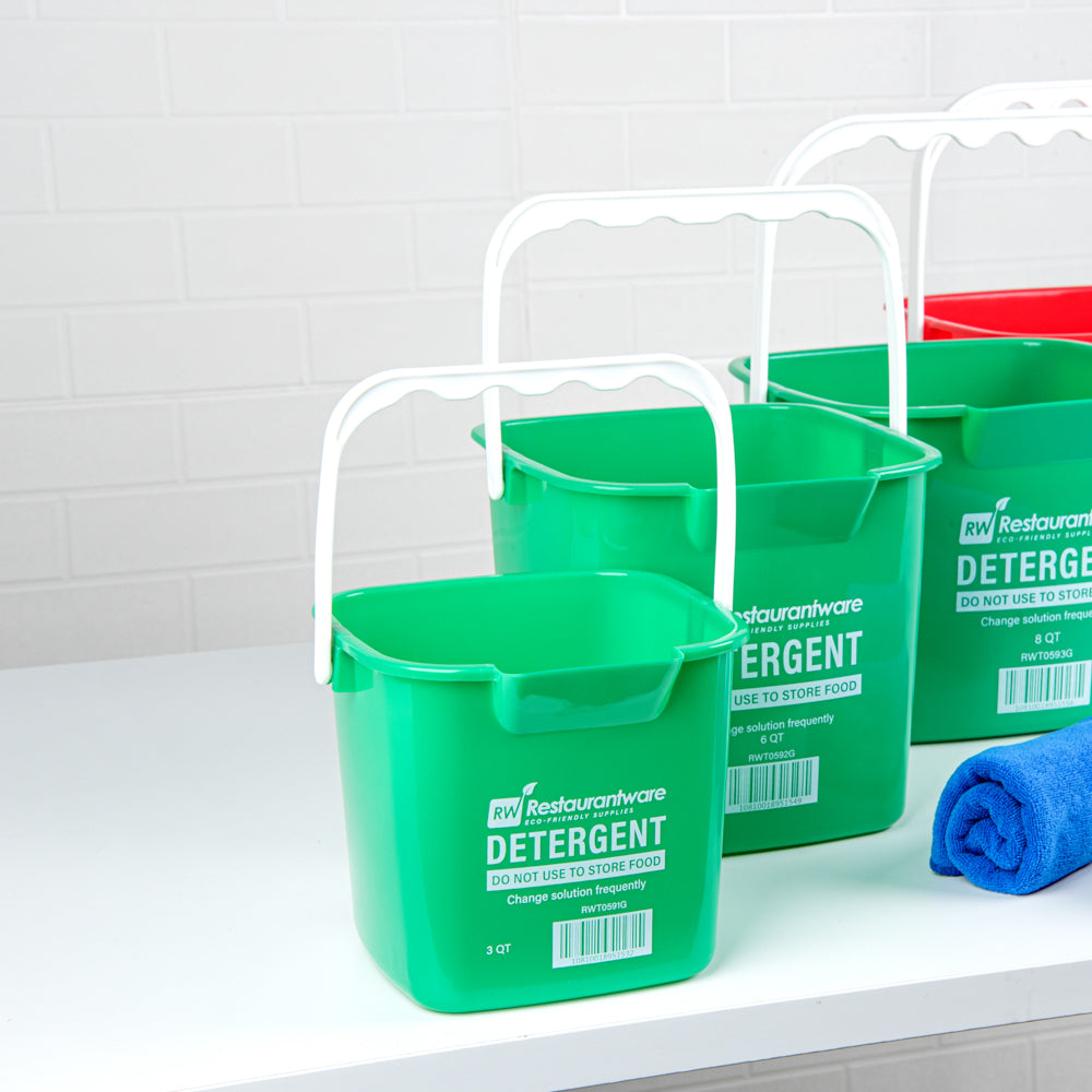 RW Clean 3 Qt Square Green Plastic Cleaning Bucket - with Plastic Handle - 7" x 6 3/4" x 6" - 10 count box