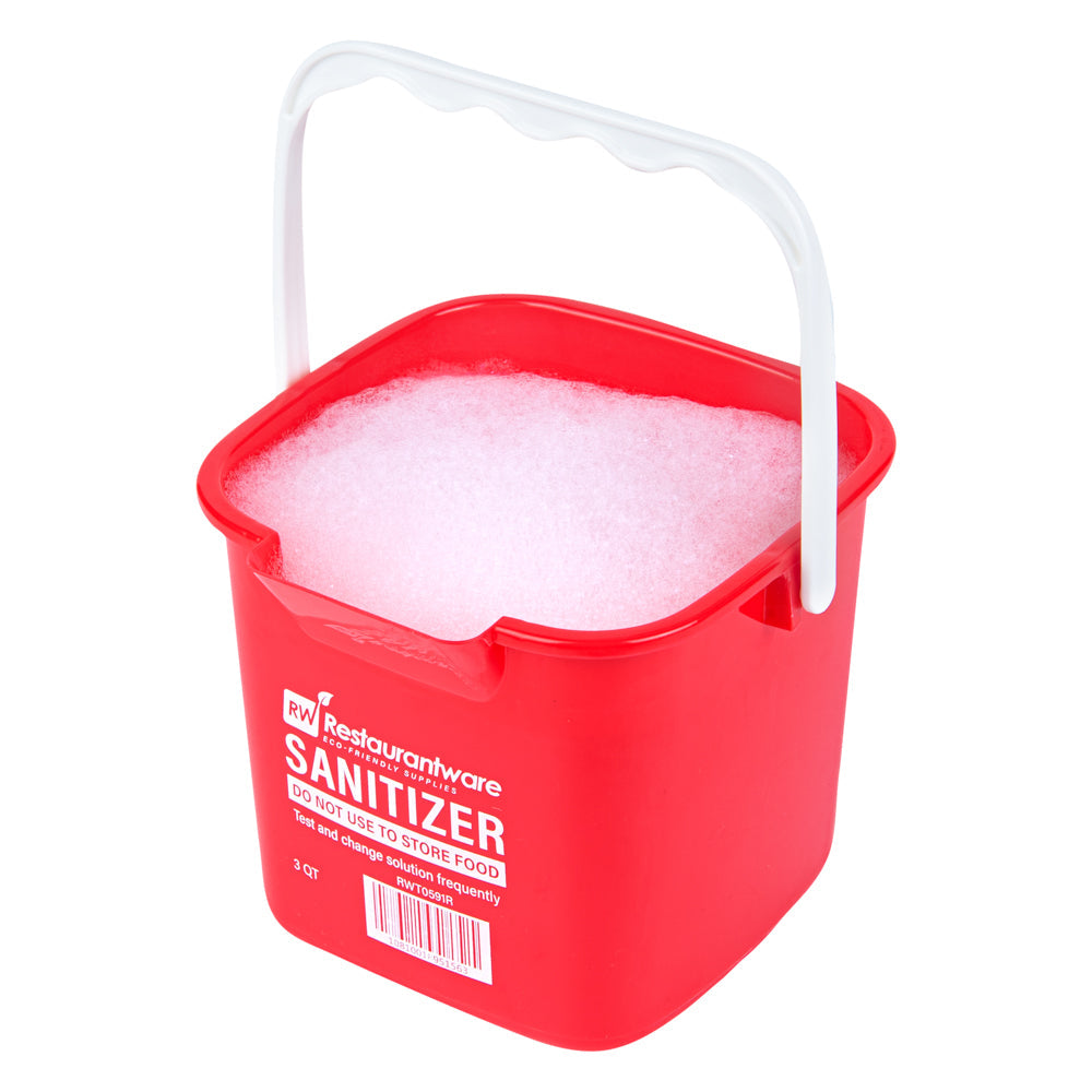 RW Clean 3 Qt Square Red Plastic Sanitizing Bucket - with Plastic Handle - 7" x 6 3/4" x 6" - 10 count box