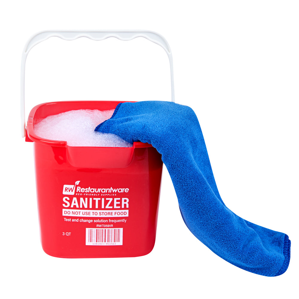 RW Clean 3 Qt Square Red Plastic Sanitizing Bucket - with Plastic Handle - 7" x 6 3/4" x 6" - 10 count box