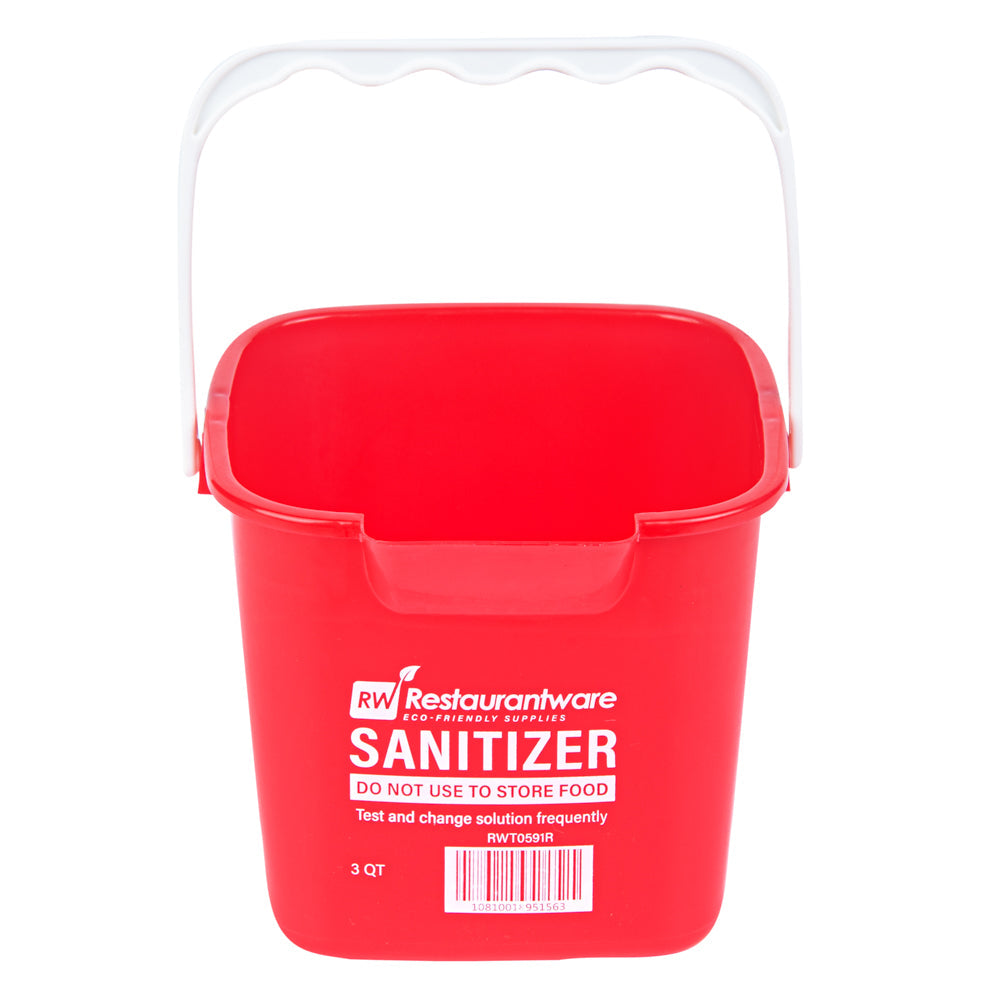 RW Clean 3 Qt Square Red Plastic Sanitizing Bucket - with Plastic Handle - 7" x 6 3/4" x 6" - 10 count box