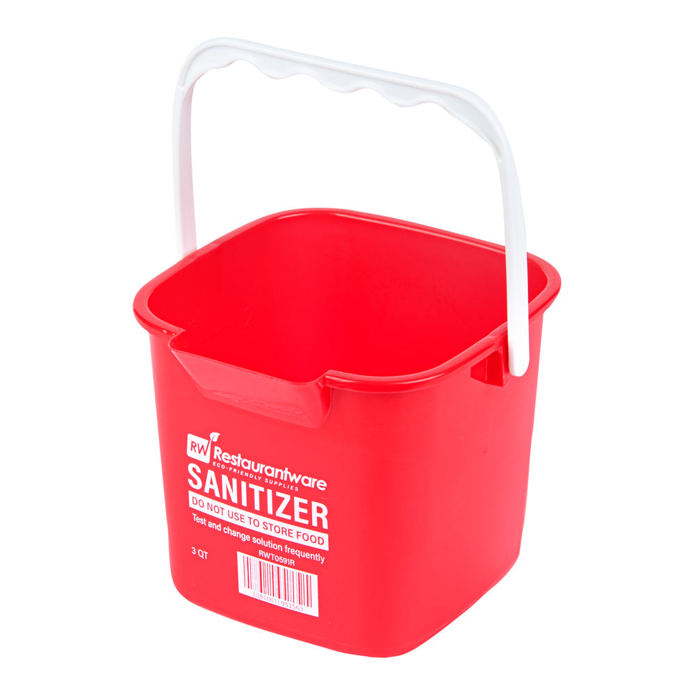RW Clean 3 Qt Square Red Plastic Sanitizing Bucket - with Plastic Handle - 7" x 6 3/4" x 6" - 10 count box