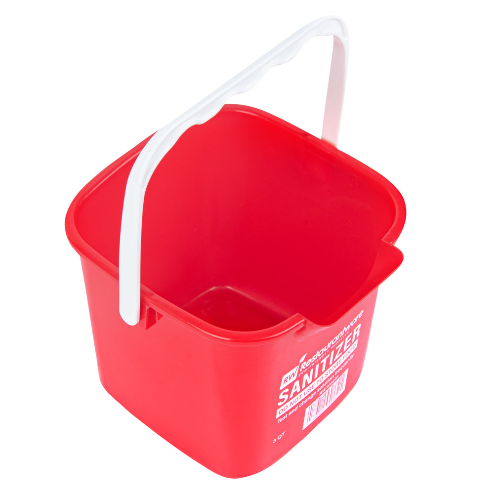 RW Clean 3 Qt Square Red Plastic Sanitizing Bucket - with Plastic Handle - 7" x 6 3/4" x 6" - 10 count box
