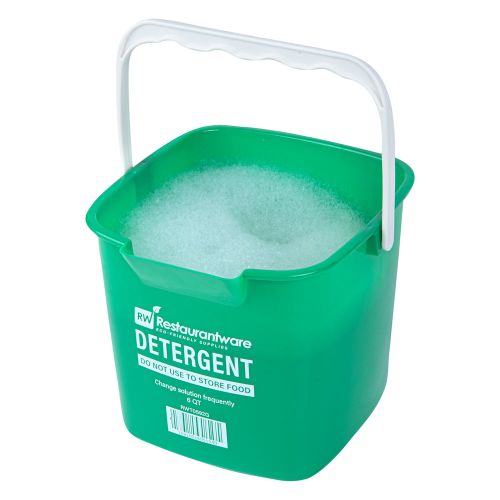 RW Clean 6 Qt Square Green Plastic Cleaning Bucket - with Plastic Handle - 8 1/2" x 8 1/2" x 7 1/4" - 10 count box