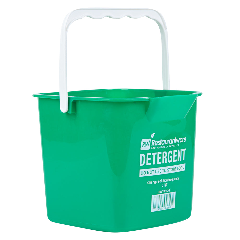 RW Clean 6 Qt Square Green Plastic Cleaning Bucket - with Plastic Handle - 8 1/2" x 8 1/2" x 7 1/4" - 10 count box