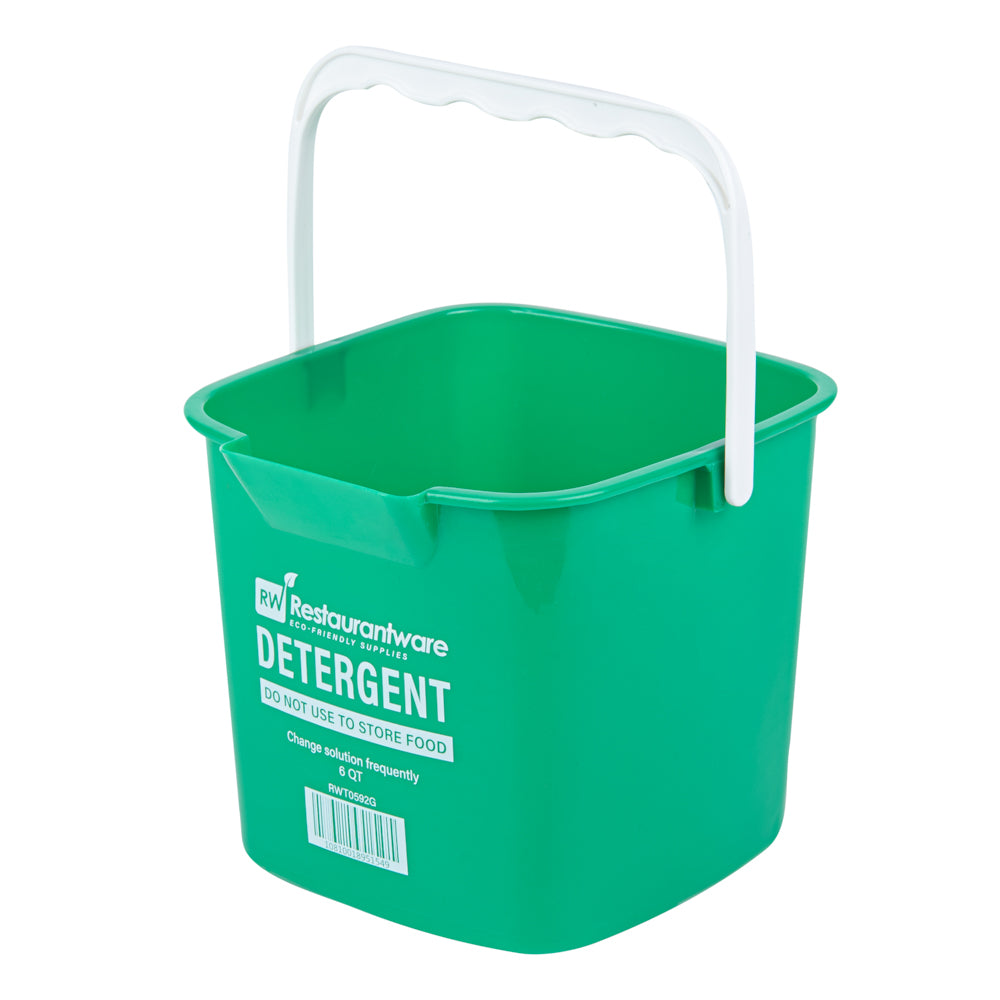 RW Clean 6 Qt Square Green Plastic Cleaning Bucket - with Plastic Handle - 8 1/2" x 8 1/2" x 7 1/4" - 10 count box