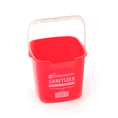 RW Clean 6 Qt Square Red Plastic Sanitizing Bucket - with Stainless Steel Handle - 8 1/2" x 8 1/2" x 7 1/4" - 1 count box