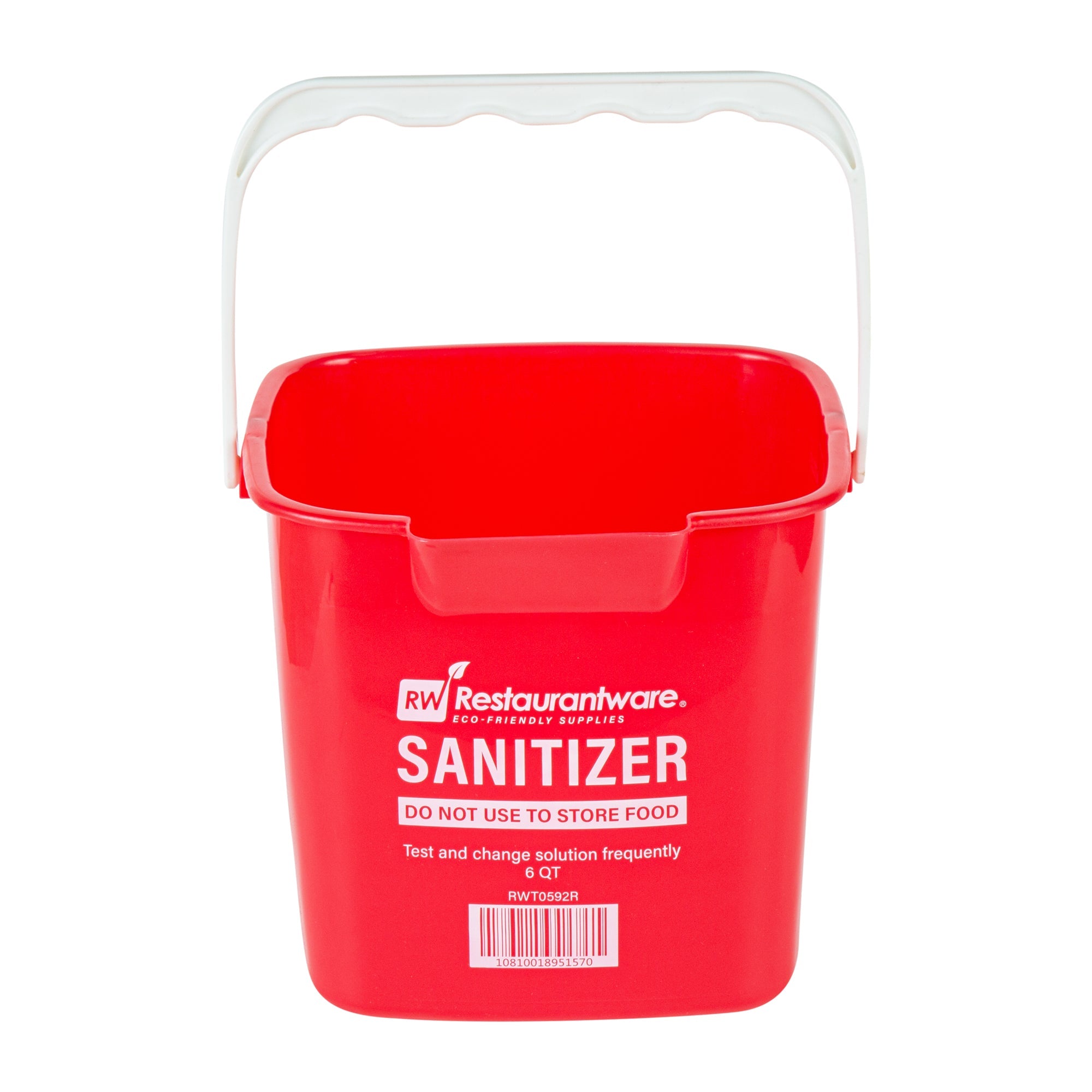 RW Clean 6 Qt Square Red Plastic Sanitizing Bucket - with Stainless Steel Handle - 8 1/2" x 8 1/2" x 7 1/4" - 1 count box