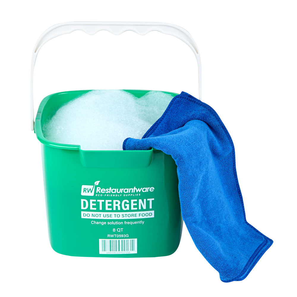 RW Clean 8 Qt Square Green Plastic Cleaning Bucket - with Plastic Handle - 9 3/4" x 9 3/4" x 7 1/2" - 10 count box