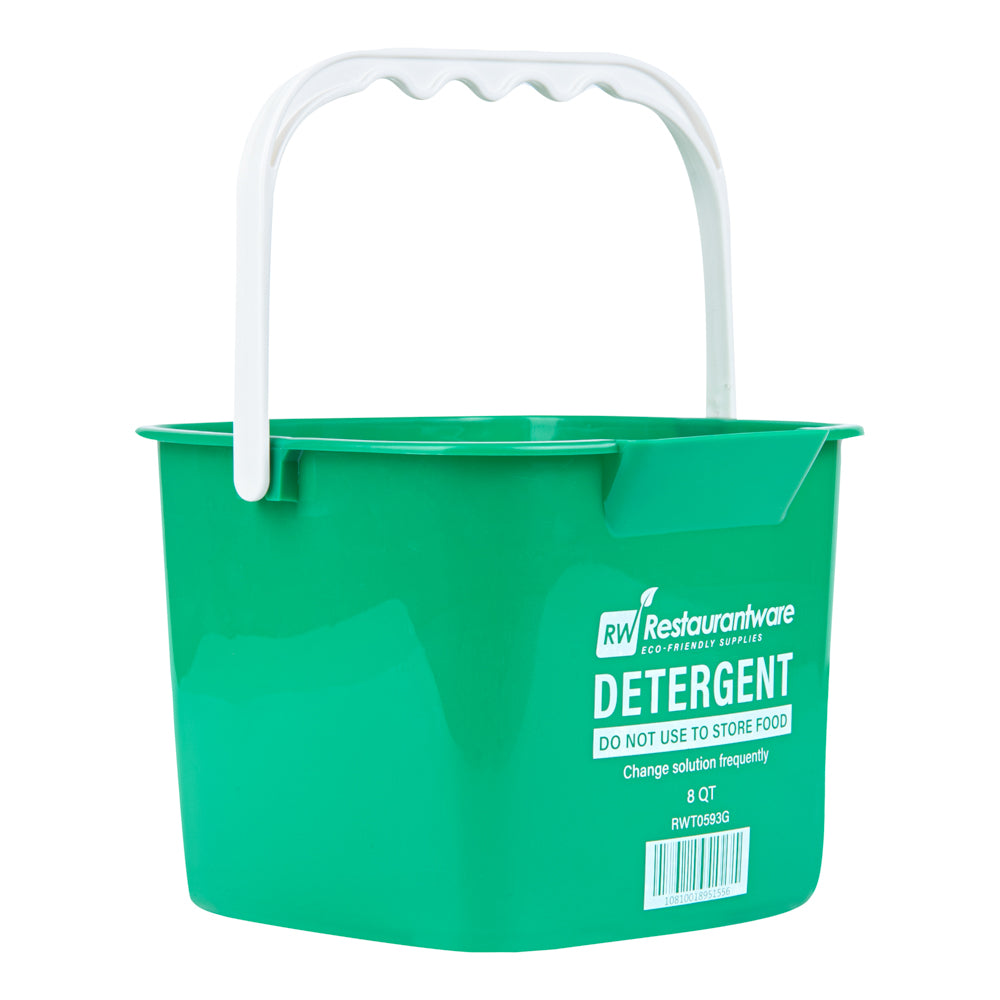 RW Clean 8 Qt Square Green Plastic Cleaning Bucket - with Plastic Handle - 9 3/4" x 9 3/4" x 7 1/2" - 10 count box
