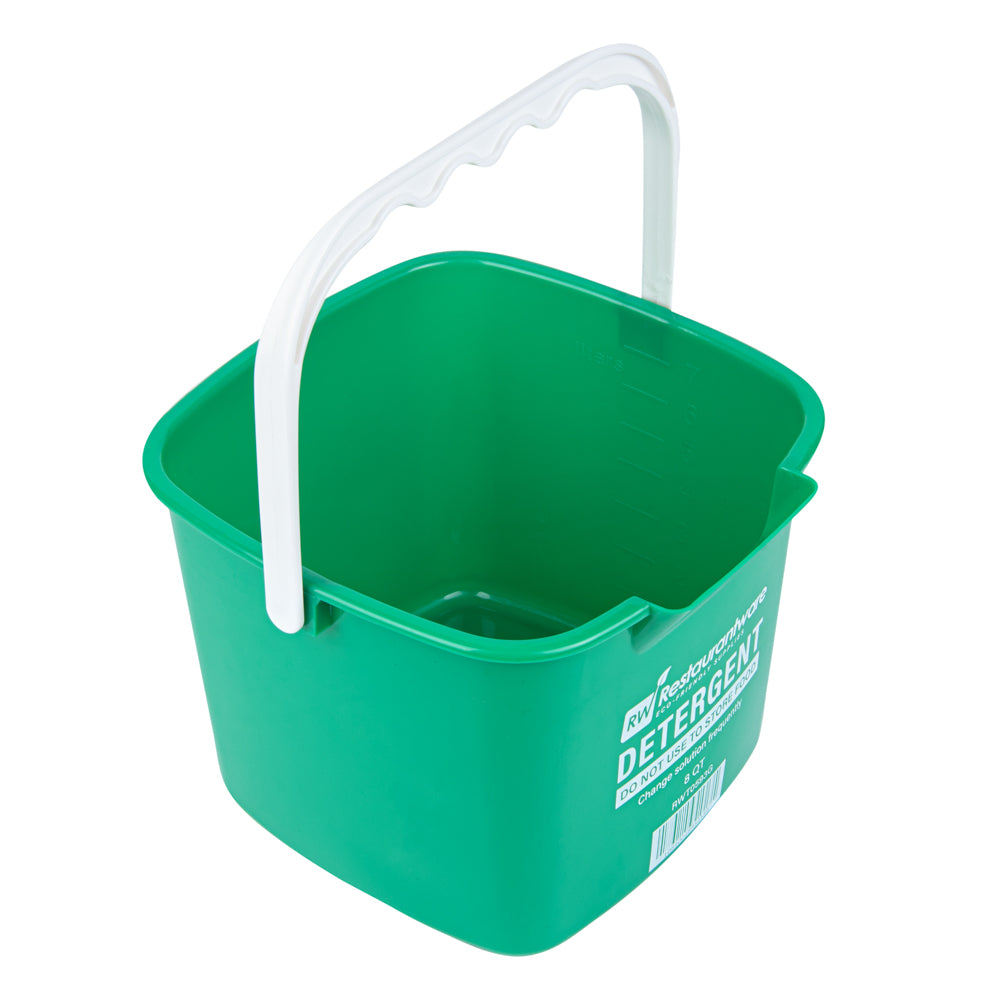 RW Clean 8 Qt Square Green Plastic Cleaning Bucket - with Plastic Handle - 9 3/4" x 9 3/4" x 7 1/2" - 10 count box