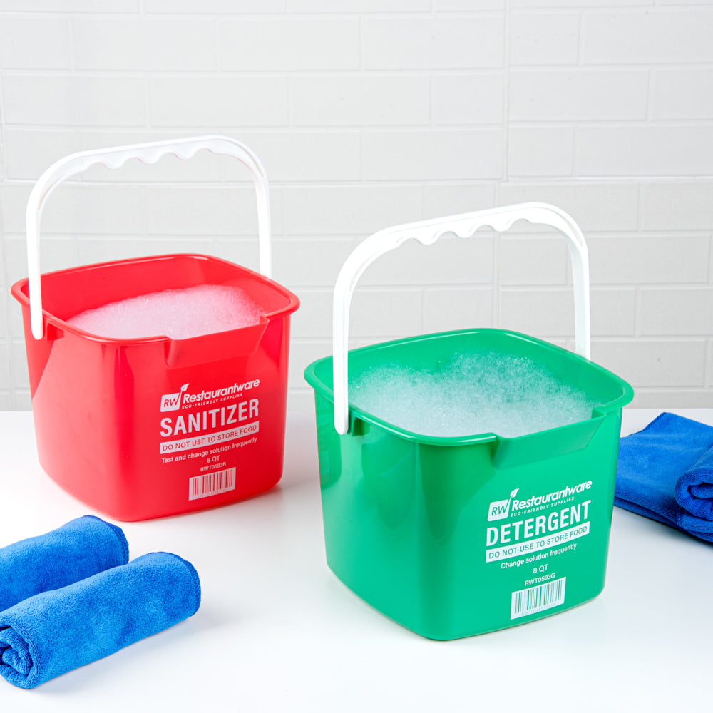 RW Clean 8 Qt Square Green Plastic Cleaning Bucket - with Plastic Handle - 9 3/4" x 9 3/4" x 7 1/2" - 10 count box