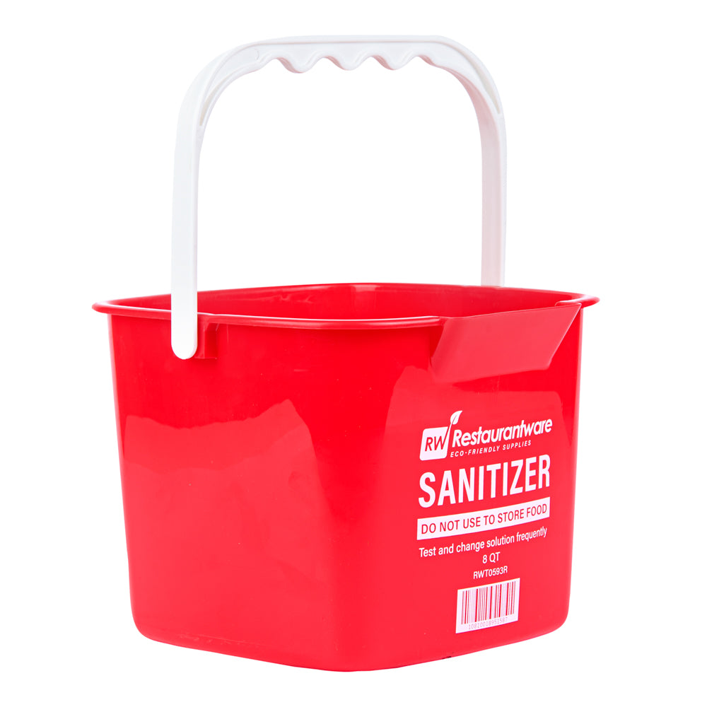 RW Clean 8 Qt Square Red Plastic Sanitizing Bucket - with Plastic Handle - 9 3/4" x 9 3/4" x 7 1/2" - 10 count box