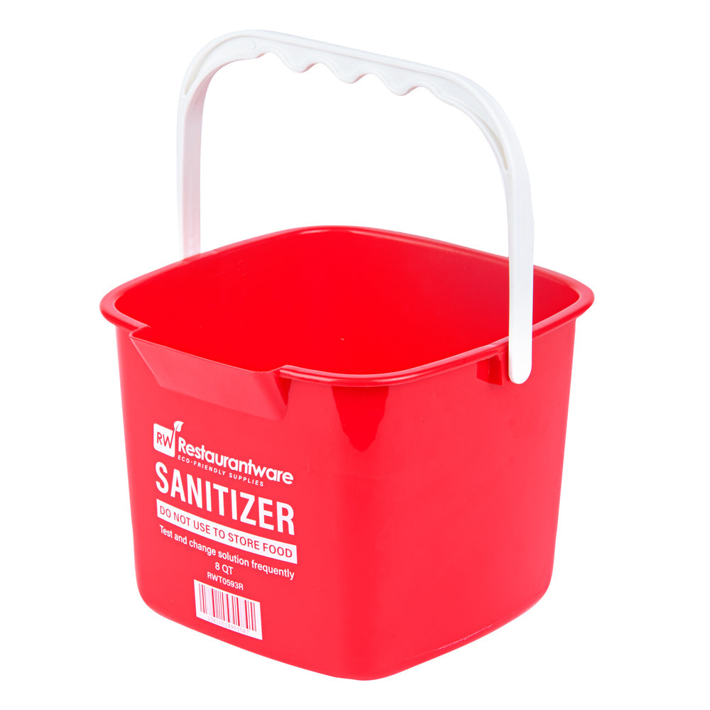 RW Clean 8 Qt Square Red Plastic Sanitizing Bucket - with Plastic Handle - 9 3/4" x 9 3/4" x 7 1/2" - 10 count box
