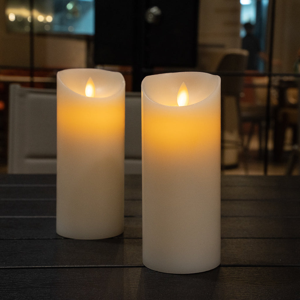 Fire Tek White Plastic Flameless Pillar Candle - Real Wax, Programmable - 3" x 3" x 7" - 10 count box