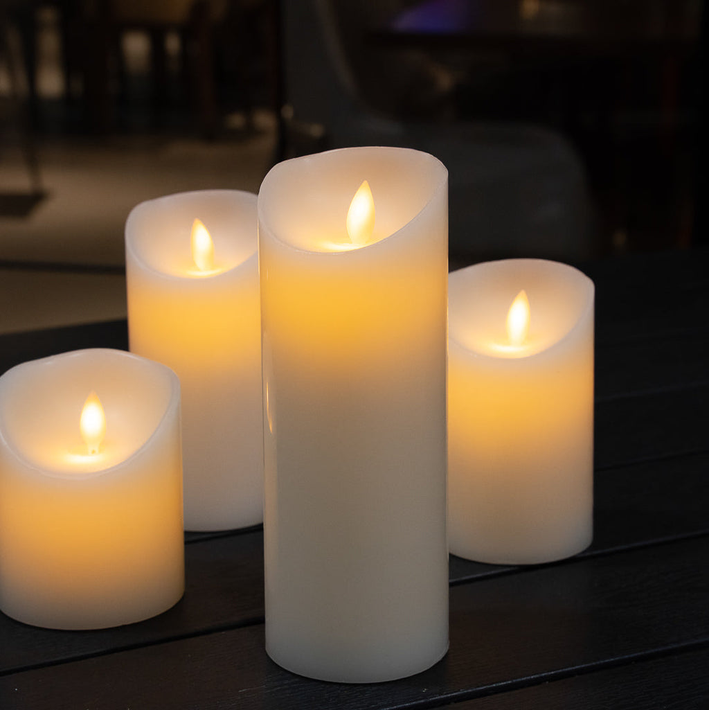 Fire Tek White Plastic Flameless Pillar Candle - Real Wax, Programmable - 3" x 3" x 7" - 10 count box