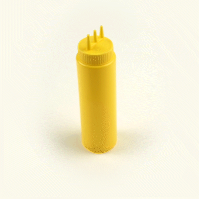 Sauce Tek 24 oz Yellow Plastic Mustard Squeeze Bottle - with Triple Dispersion Tip - 6 count box