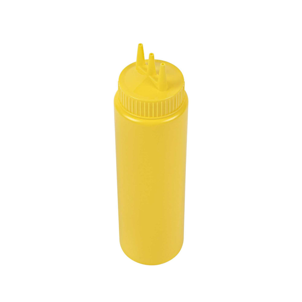 Sauce Tek 24 oz Yellow Plastic Mustard Squeeze Bottle - with Triple Dispersion Tip - 6 count box