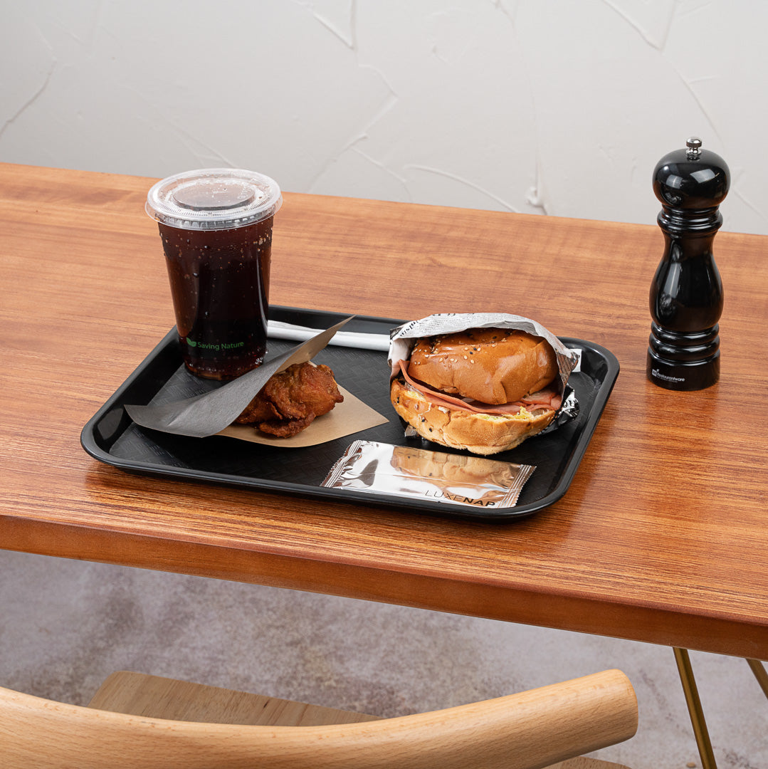 Chef 101 Rectangle Black Plastic Fast Food Tray - 10" x 14" - 10 count box