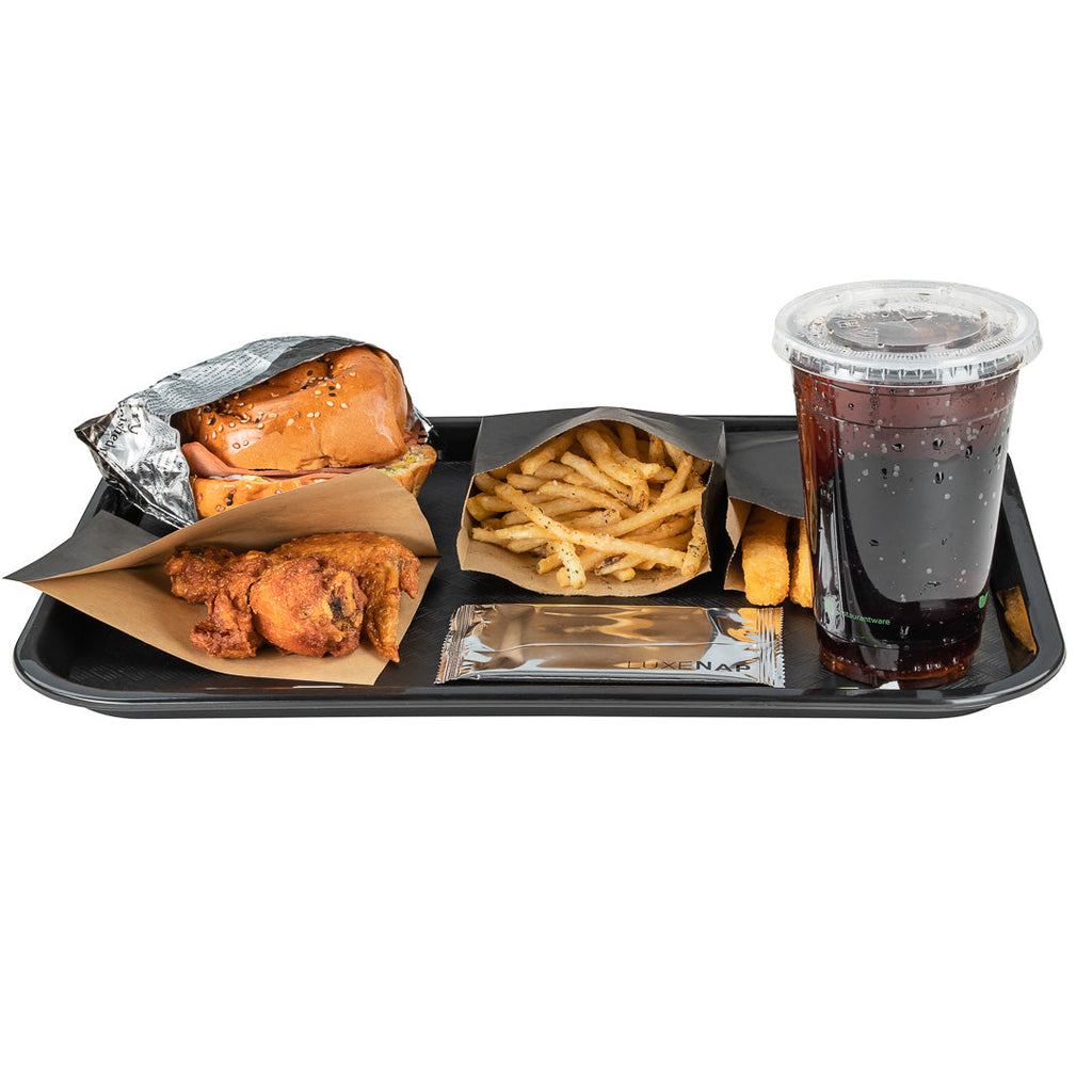 Chef 101 Rectangle Black Plastic Fast Food Tray - 12" x 16" - 10 count box