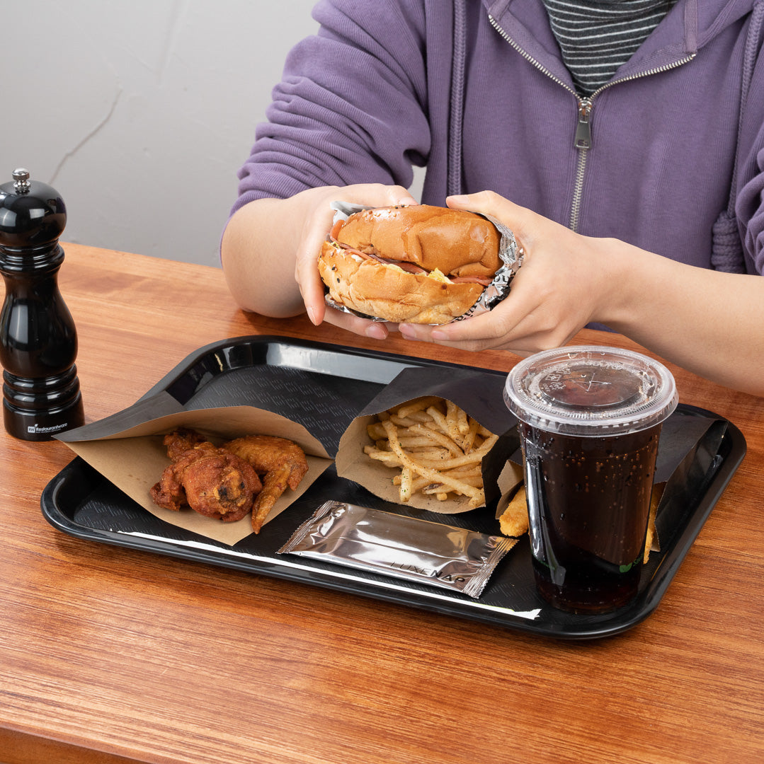 Chef 101 Rectangle Black Plastic Fast Food Tray - 12" x 16" - 10 count box