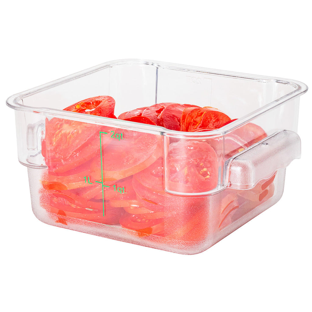 Met Lux 2 qt Square Clear Plastic Food Storage Container - with Green Volume Markers - 7" x 7" x 4" - 1 count box
