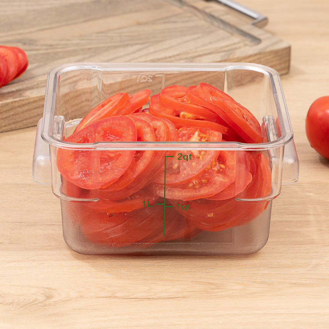 Met Lux 2 qt Square Clear Plastic Food Storage Container - with Green Volume Markers - 7" x 7" x 4" - 1 count box