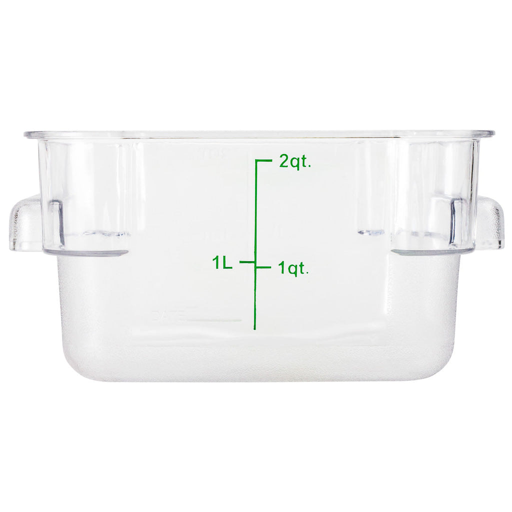 Met Lux 2 qt Square Clear Plastic Food Storage Container - with Green Volume Markers - 7" x 7" x 4" - 1 count box