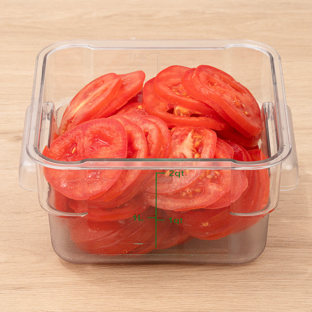 Met Lux 2 qt Square Clear Plastic Food Storage Container - with Green Volume Markers - 7" x 7" x 4" - 1 count box