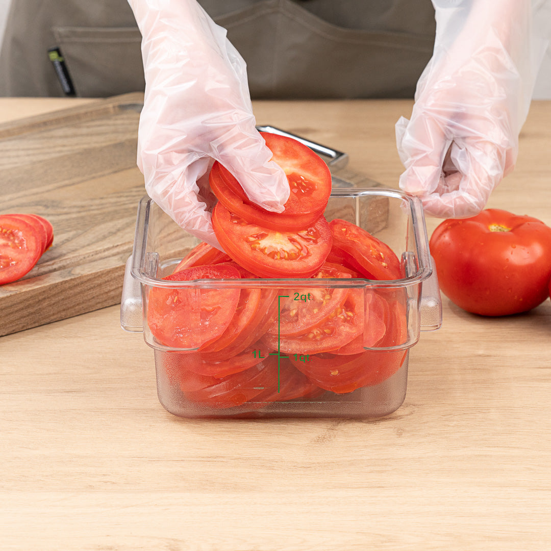 Met Lux 2 qt Square Clear Plastic Food Storage Container - with Green Volume Markers - 7" x 7" x 4" - 1 count box