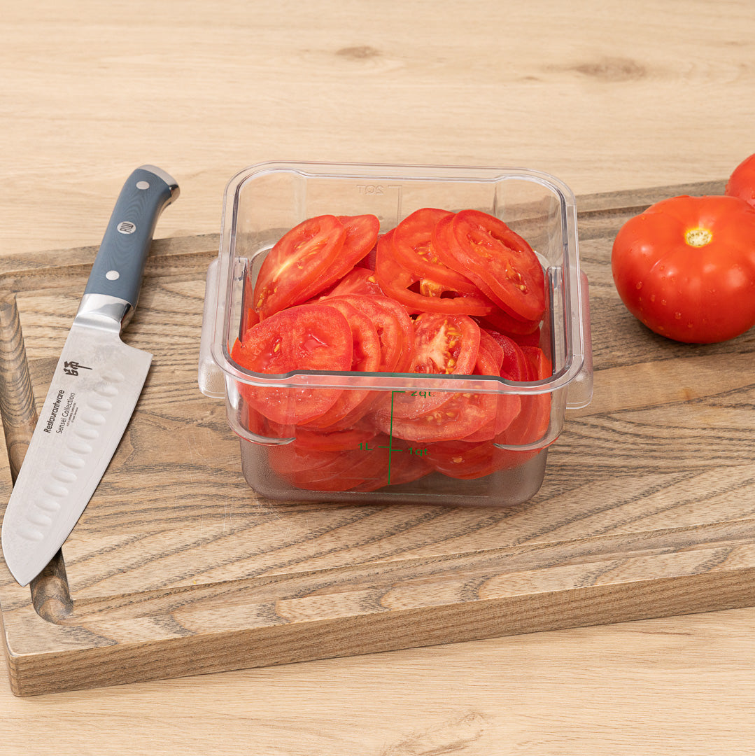Met Lux 2 qt Square Clear Plastic Food Storage Container - with Green Volume Markers - 7" x 7" x 4" - 1 count box