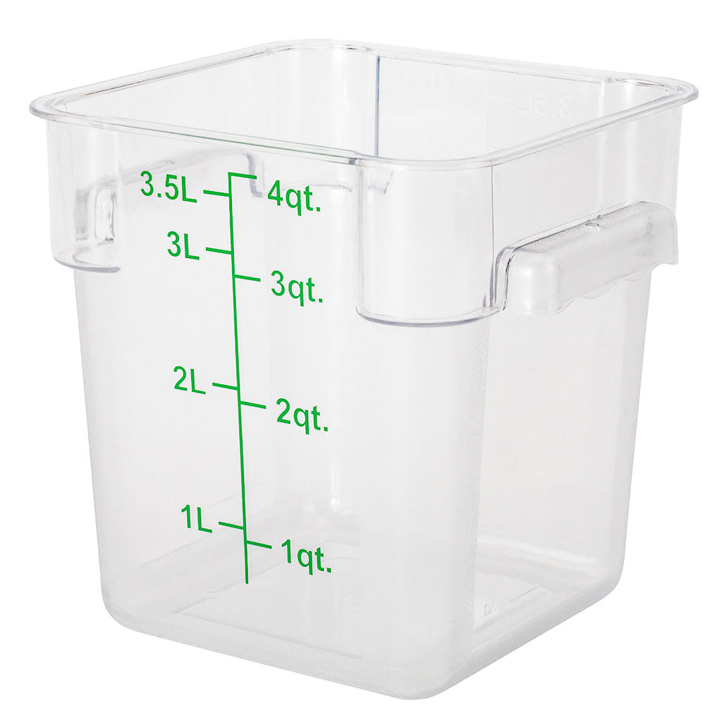 Met Lux 4 qt Square Clear Plastic Food Storage Container - with Green Volume Markers - 7" x 7" x 7 1/4" - 10 count box
