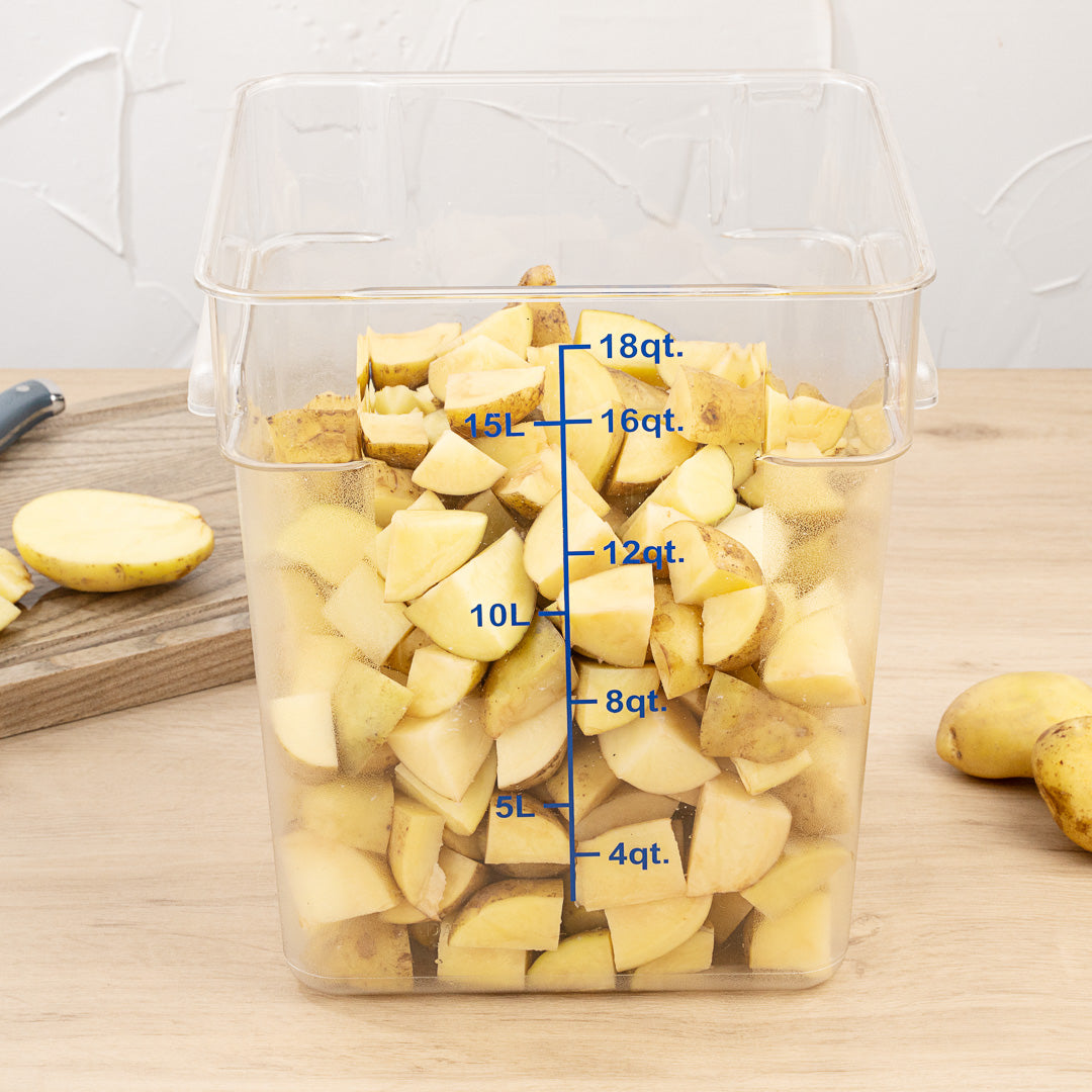 Met Lux 18 qt Square Clear Plastic Food Storage Container - with Blue Volume Markers - 11" x 11" x 12 1/2" - 1 count box