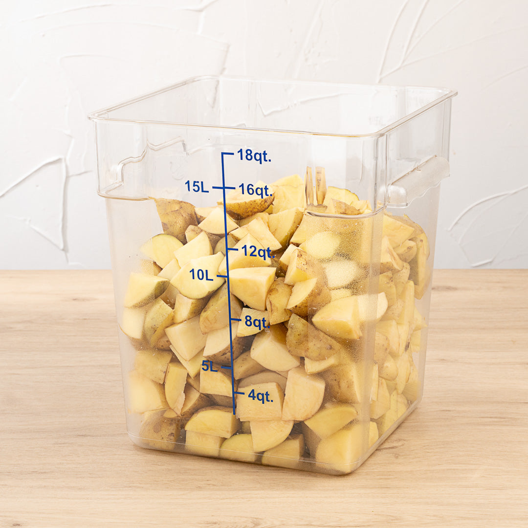 Met Lux 18 qt Square Clear Plastic Food Storage Container - with Blue Volume Markers - 11" x 11" x 12 1/2" - 1 count box