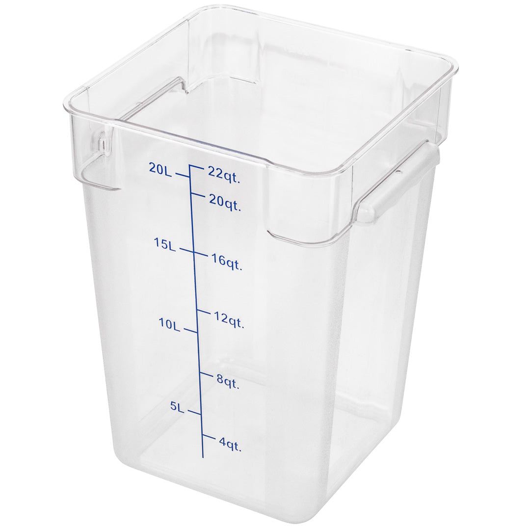 Met Lux 22 qt Square Clear Plastic Food Storage Container - with Blue Volume Markers - 11" x 11" x 15 3/4" - 1 count box