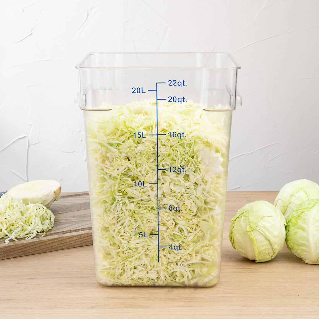 Met Lux 22 qt Square Clear Plastic Food Storage Container - with Blue Volume Markers - 11" x 11" x 15 3/4" - 1 count box