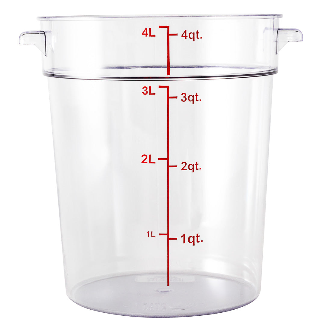 Met Lux 4 qt Round Clear Plastic Food Storage Container - with Red Volume Markers - 7" x 7" x 8 1/2" - 1 count box