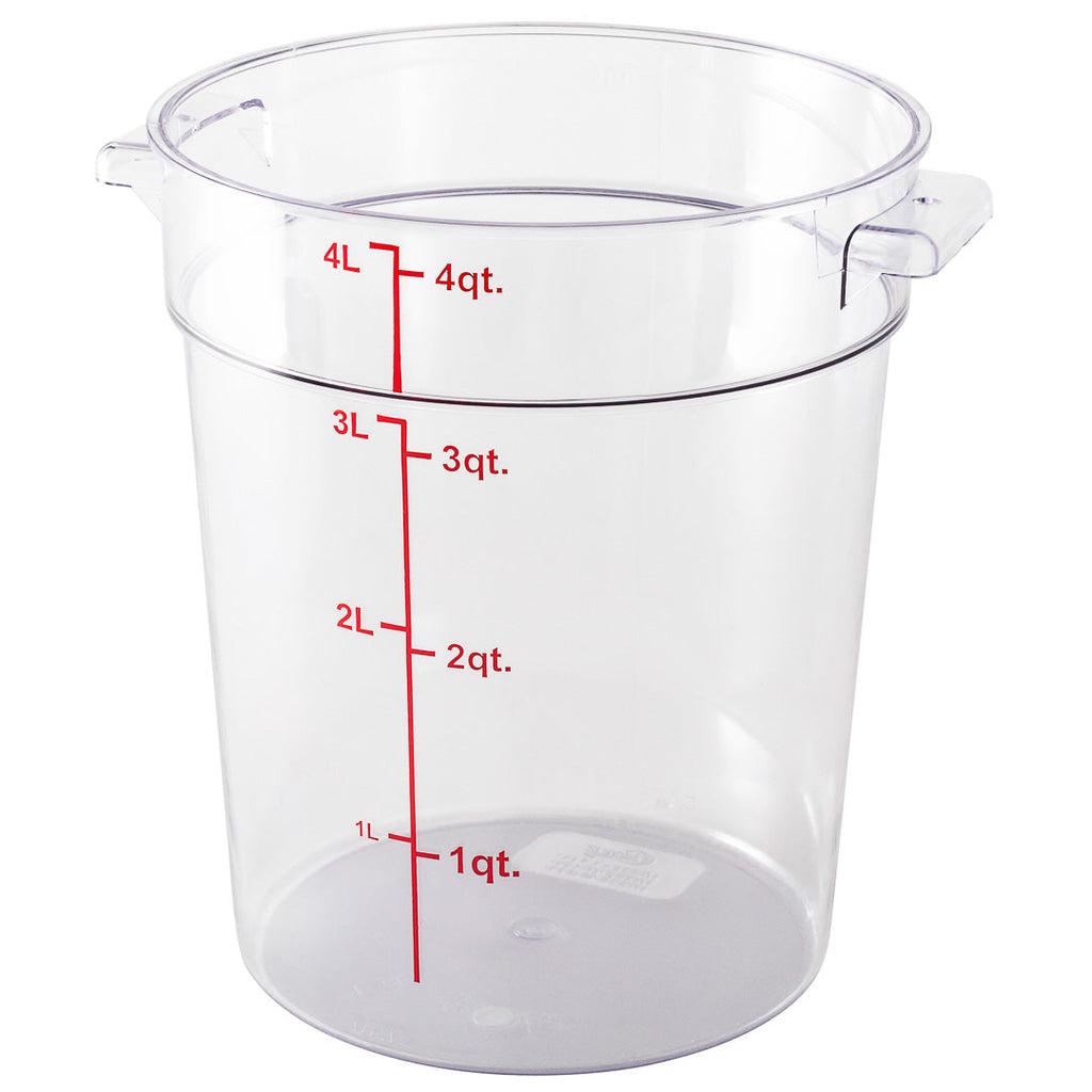 Met Lux 4 qt Round Clear Plastic Food Storage Container - with Red Volume Markers - 7" x 7" x 8 1/2" - 10 count box