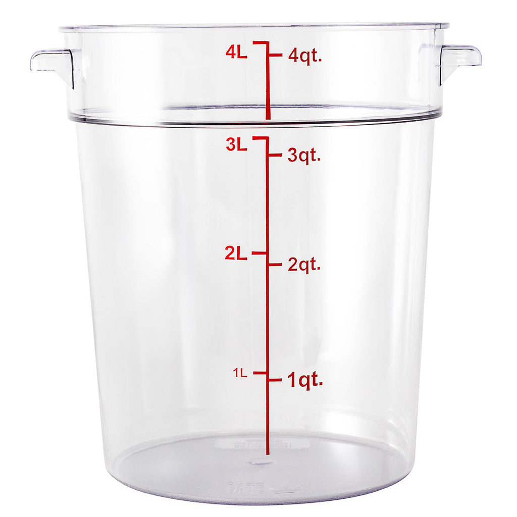 Met Lux 4 qt Round Clear Plastic Food Storage Container - with Red Volume Markers - 7" x 7" x 8 1/2" - 10 count box