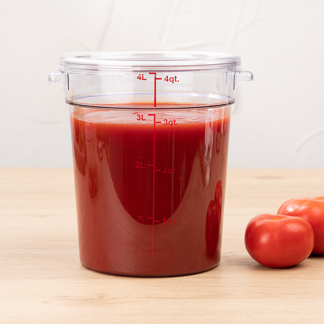 Met Lux 4 qt Round Clear Plastic Food Storage Container - with Red Volume Markers - 7" x 7" x 8 1/2" - 10 count box