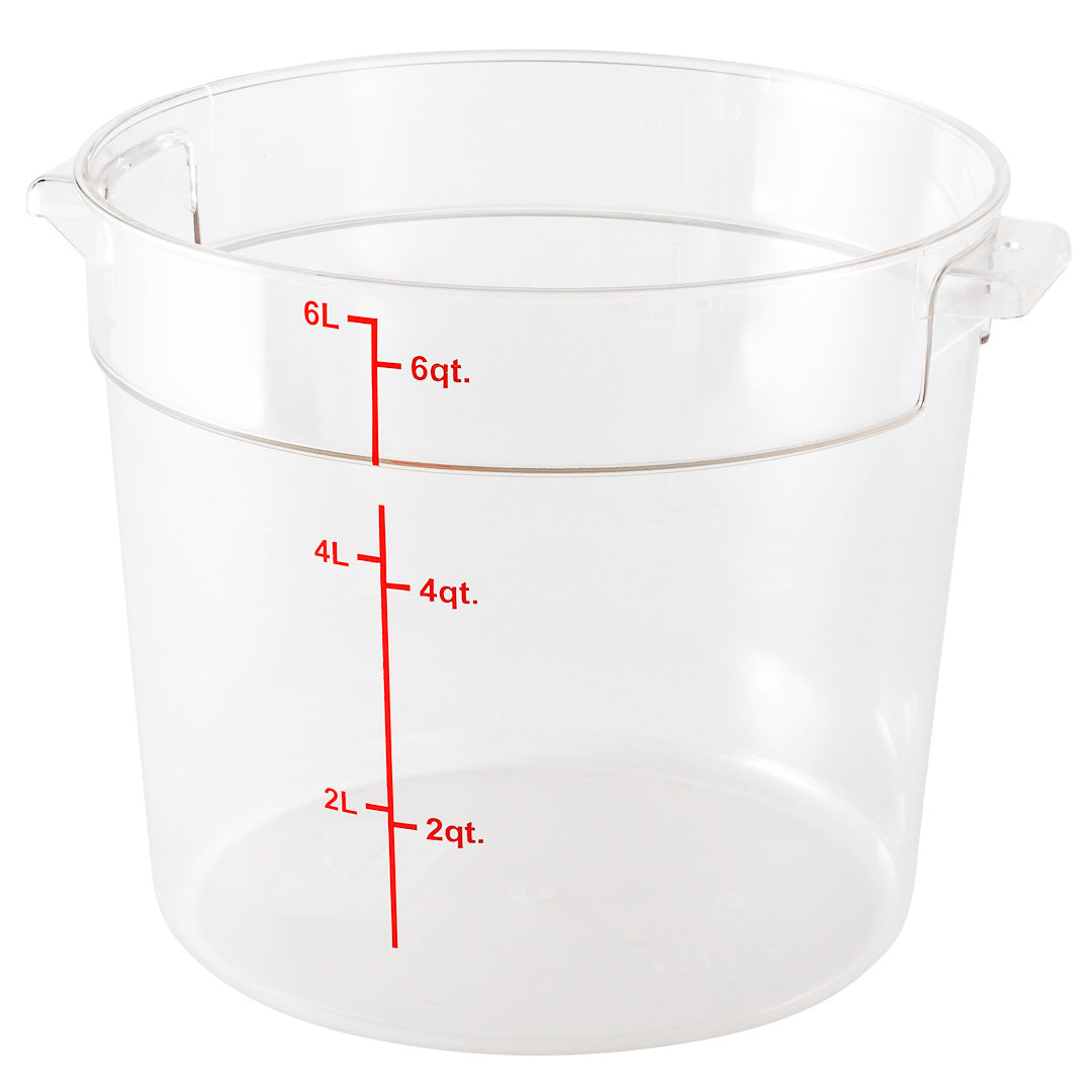 Met Lux 6 qt Round Clear Plastic Food Storage Container - with Red Volume Markers - 8 3/4" x 8 3/4" x 7 3/4" - 1 count box