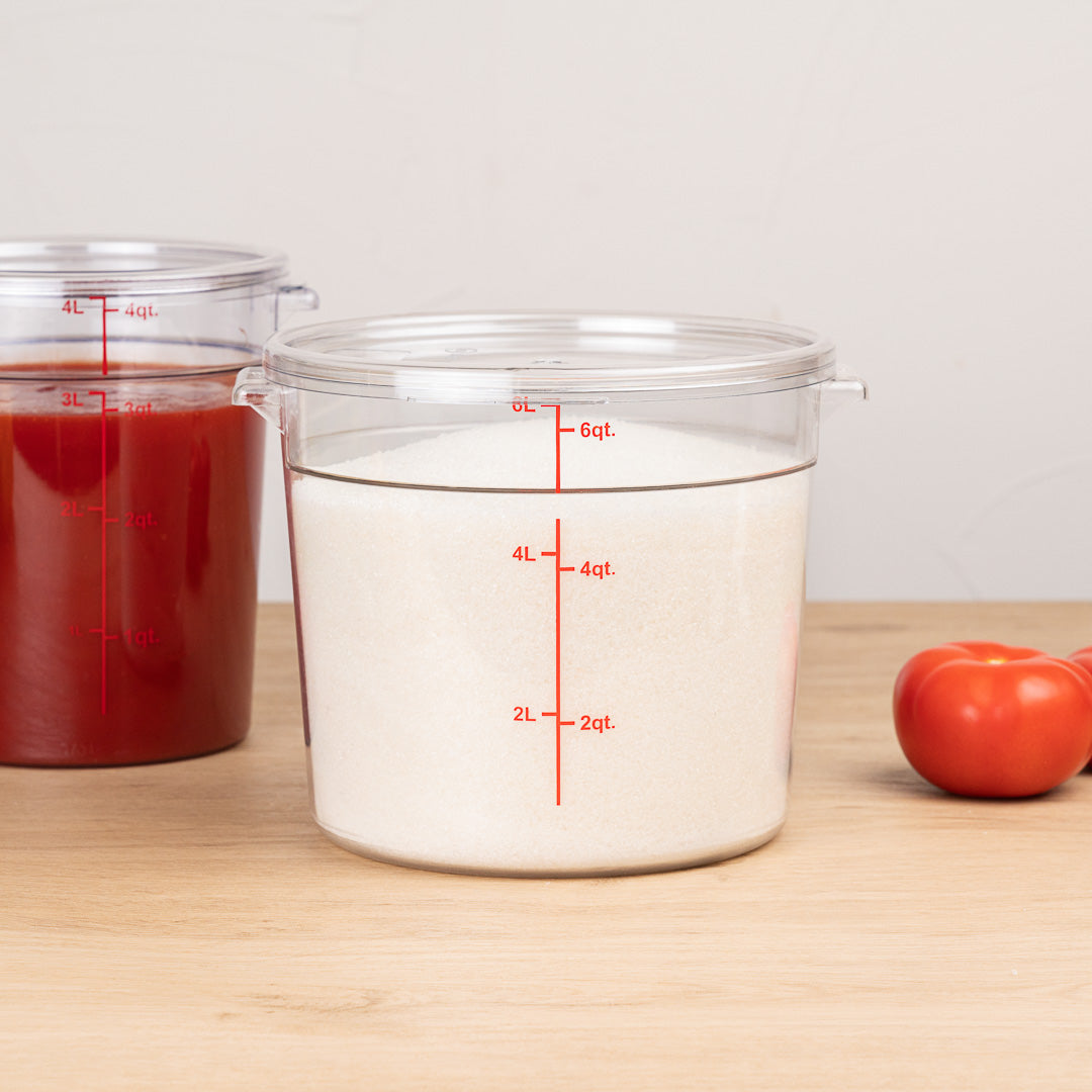 Met Lux 6 qt Round Clear Plastic Food Storage Container - with Red Volume Markers - 8 3/4" x 8 3/4" x 7 3/4" - 1 count box