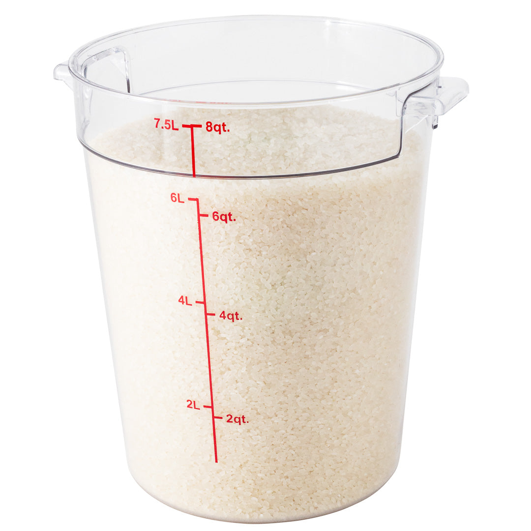Met Lux 8 qt Round Clear Plastic Food Storage Container - with Red Volume Markers - 8 3/4" x 8 3/4" x 10 1/2" - 1 count box