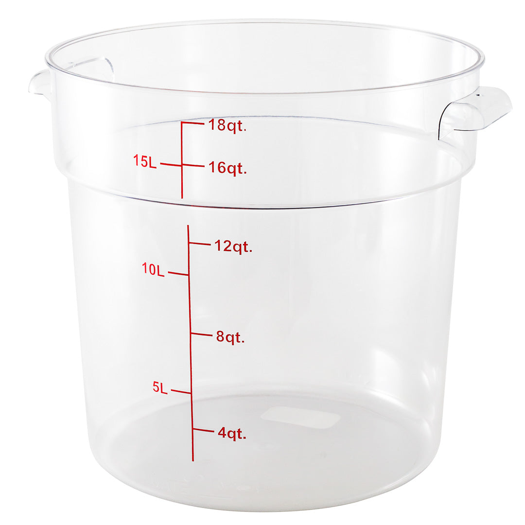 Met Lux 18 qt Round Clear Plastic Food Storage Container - with Red Volume Markers - 12 1/4" x 12 1/4" x 12" - 10 count box