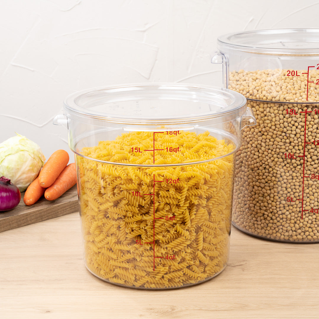 Met Lux 18 qt Round Clear Plastic Food Storage Container - with Red Volume Markers - 12 1/4" x 12 1/4" x 12" - 10 count box
